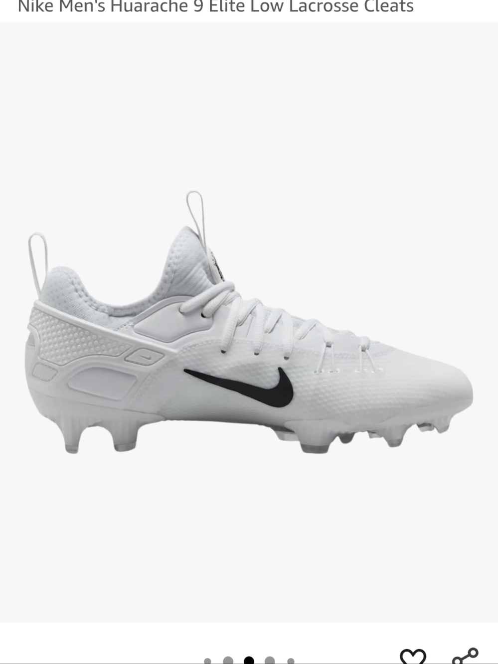 Nike White Huarache 6 Elite Low Lacrosse Cleat - White/Black - Picture 5 of 15